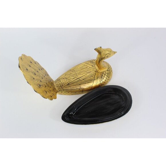 Vintage Lacquer Peacock Box • Hand Painted Kashmiri Papier Mache • Gold Black De - Picture 14 of 15